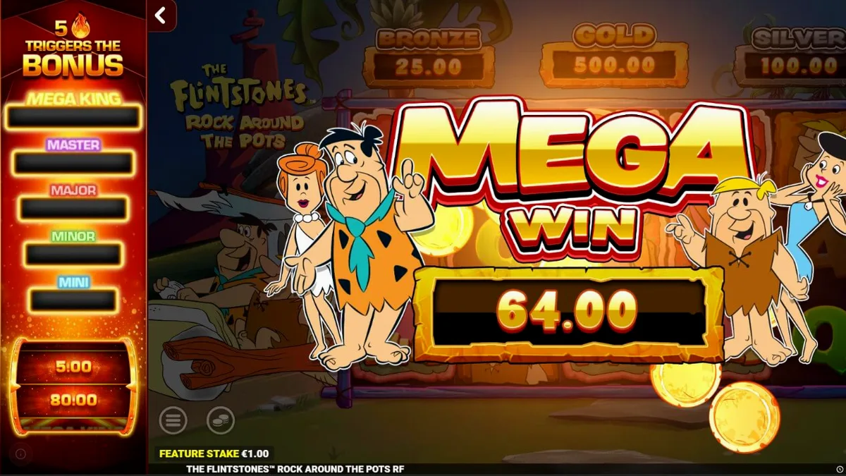Tampilan visual slot The Flintstones: Rock Around The Pots dengan latar belakang kota Bedrock yang ikonik.